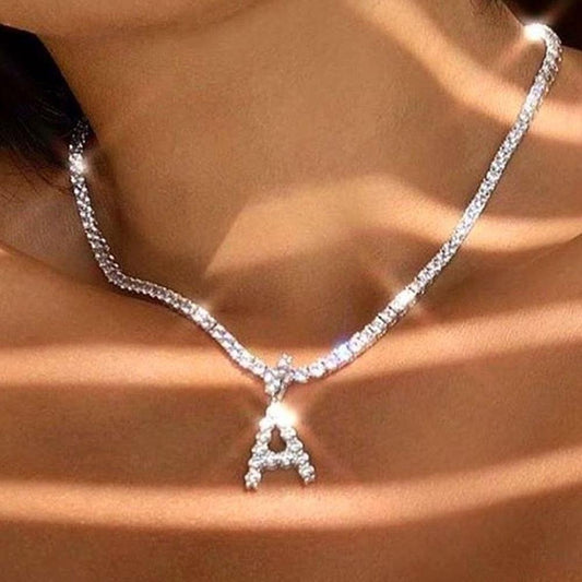 Caraquet Ice out A-Z Letter Initial Pendant Necklace Tennis Chain Choker Necklace