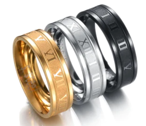 Stainless Steel Ring Roman Numerals